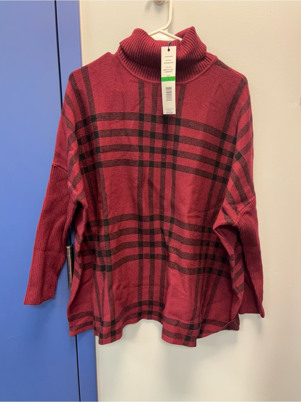 Joseph A Burgundy Plaid Turtleneck Sweater